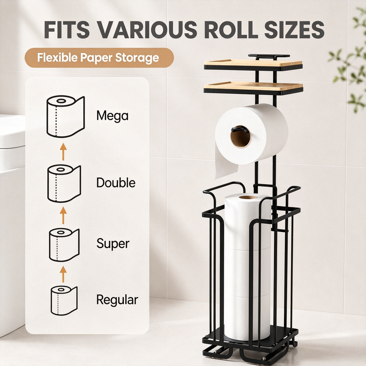 Free Standing Toilet Paper Holder with Storage