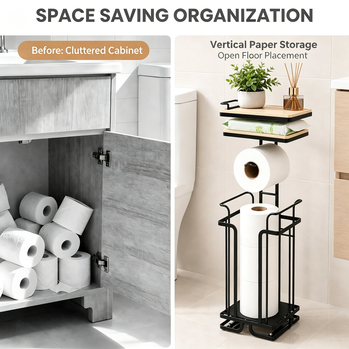 Free Standing Toilet Paper Holder with Storage
